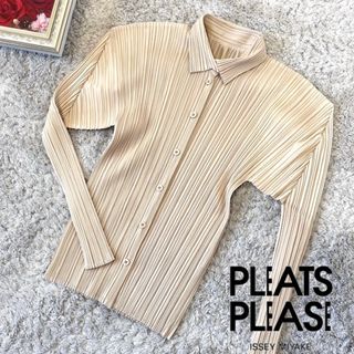 プリーツプリーズイッセイミヤケ(PLEATS PLEASE ISSEY MIYAKE)のプリーツプリーズ シャツ カーディガン 長袖 プリーツ トップス ベージュ3(シャツ/ブラウス(長袖/七分))