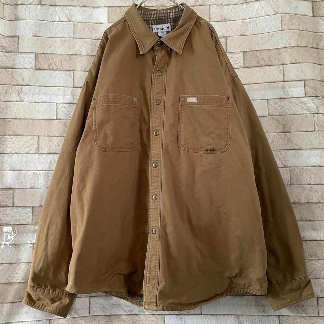 carhartt(カーハート)のカーハート ジャケット カバーオール 裏地チェック柄 革タグ ブラウン 2XL メンズのジャケット/アウター(カバーオール)の商品写真