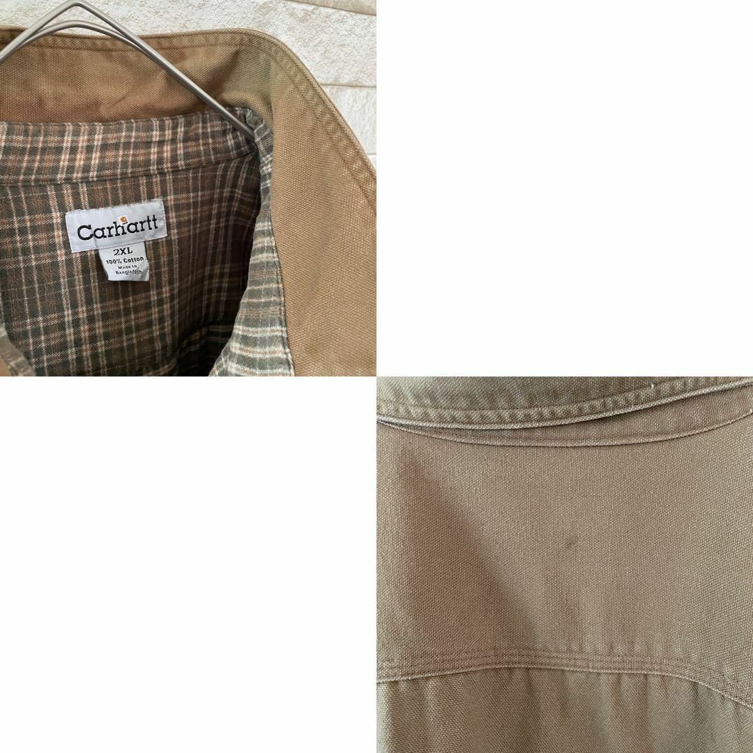 carhartt(カーハート)のカーハート ジャケット カバーオール 裏地チェック柄 革タグ ブラウン 2XL メンズのジャケット/アウター(カバーオール)の商品写真