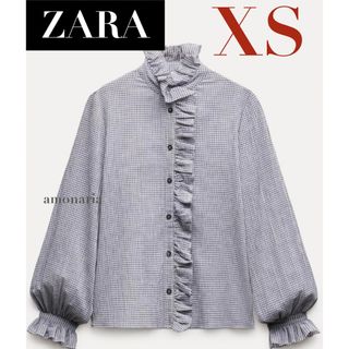 ザラ(ZARA)の【新品】ZARA チェックフリルブラウス　チェック柄ブラウス　シャツブラウス(シャツ/ブラウス(長袖/七分))