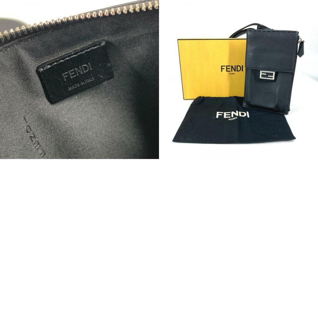 FENDI(フェンディ)のフェンディ FENDI ロゴ 7AS034 斜め掛け ポシェット フォンポーチ カバン ショルダーバッグ レザー ブラック メンズのバッグ(ショルダーバッグ)の商品写真