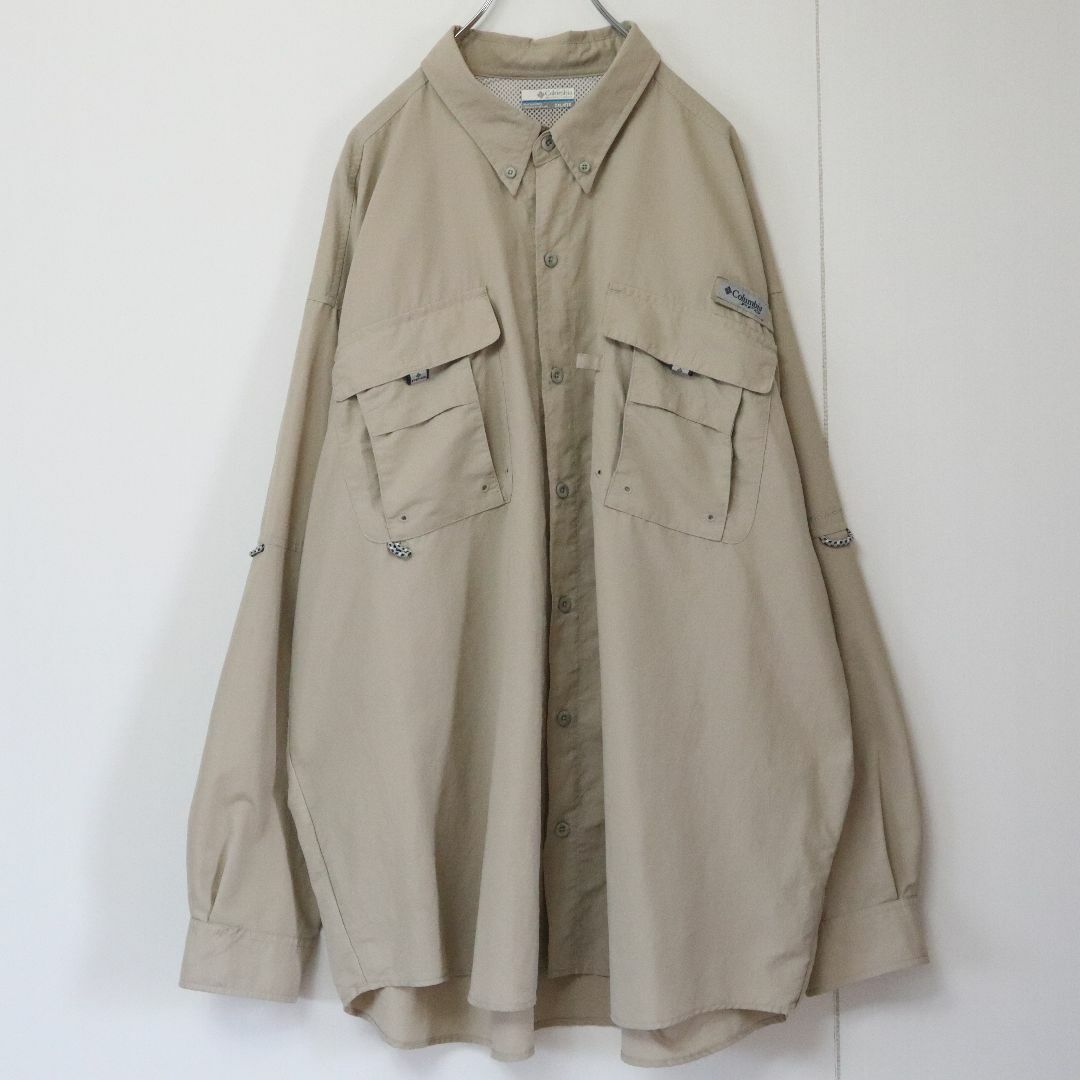 Columbia(コロンビア)の【春カラー】コロンビア PFG／BDシャツ　刺繍ロゴ　2XLサイズ　釣り　古着 メンズのトップス(シャツ)の商品写真