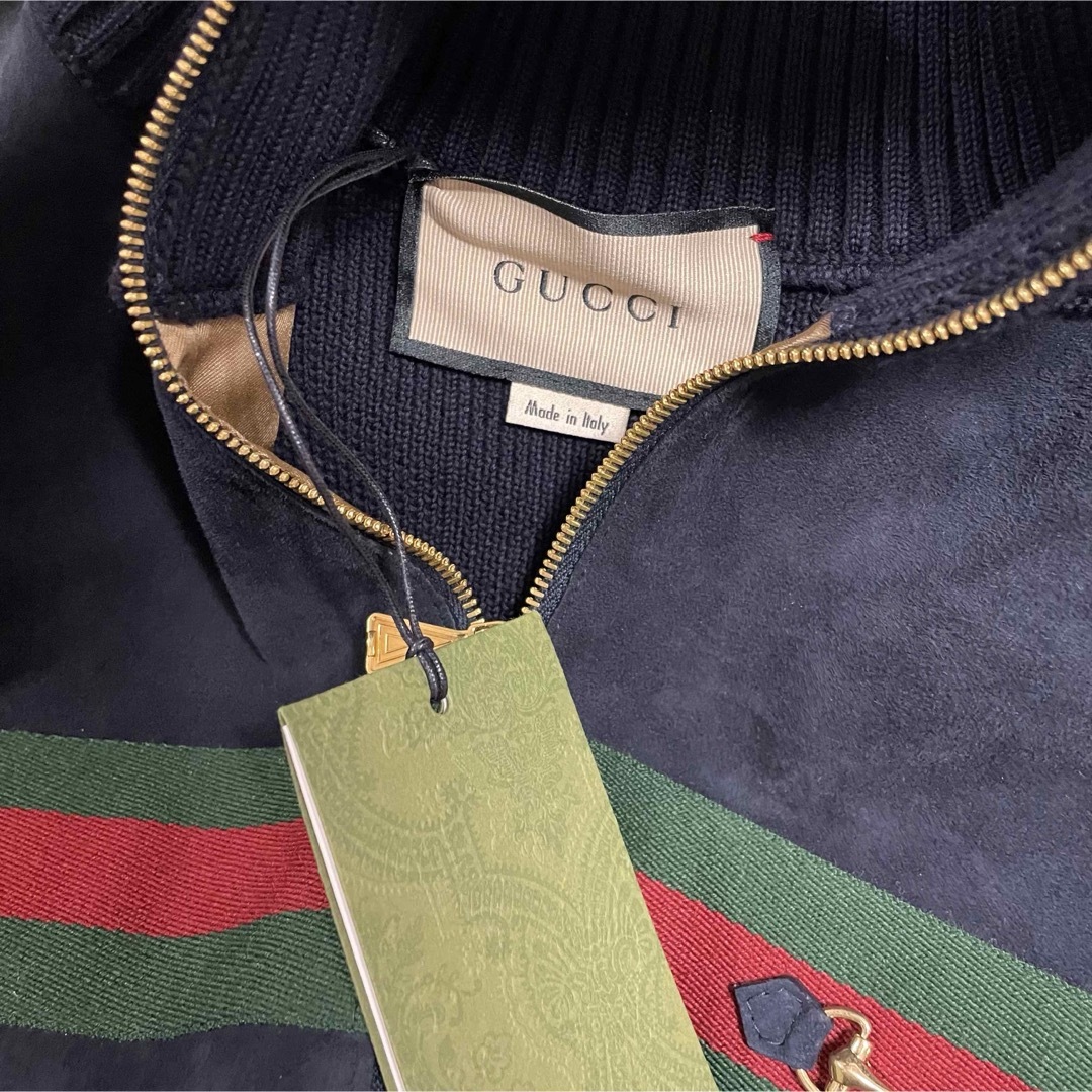 Gucci(グッチ)のGUCCIグッチボンバージャケットダークブルー スエードコットンホースビットS メンズのジャケット/アウター(その他)の商品写真