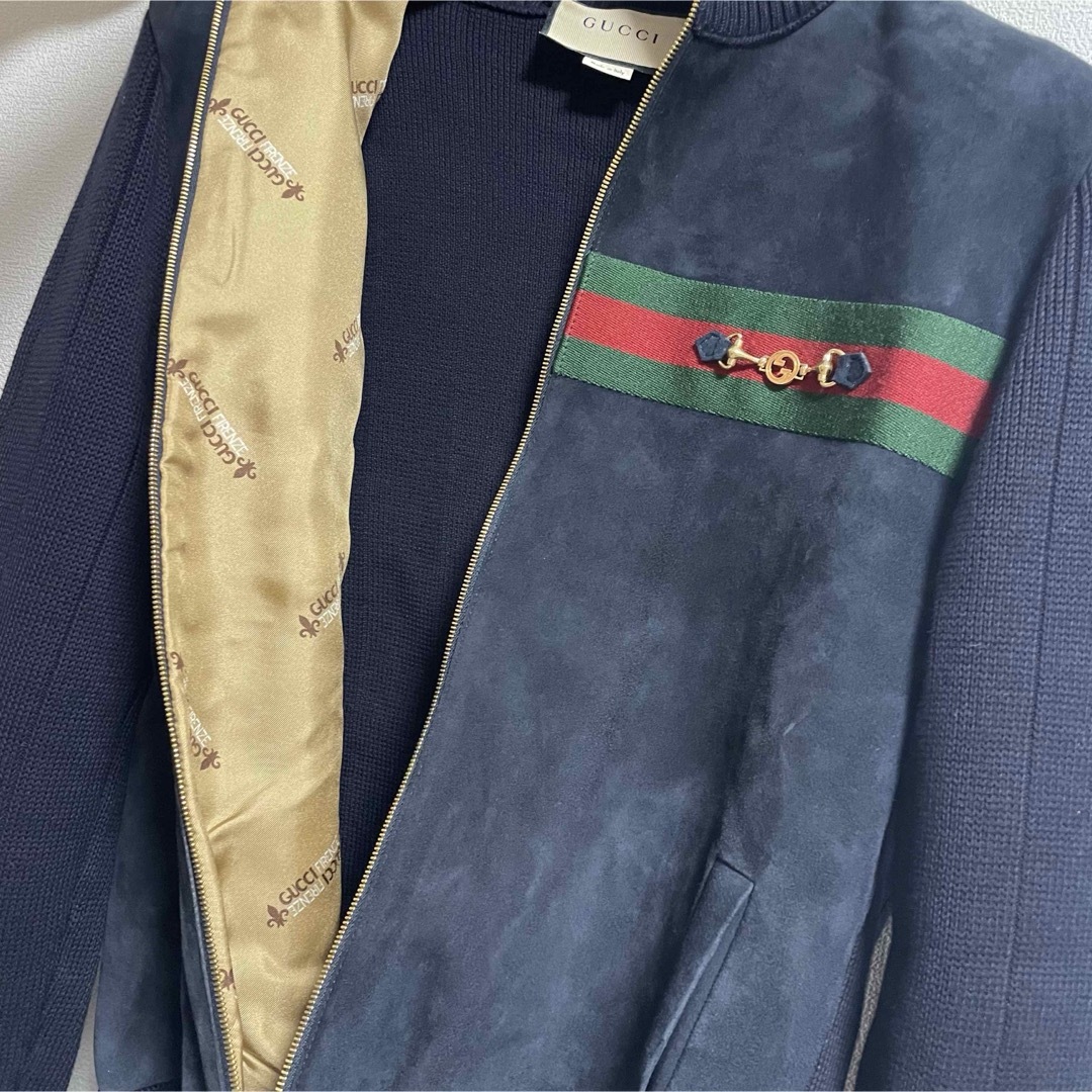 Gucci(グッチ)のGUCCIグッチボンバージャケットダークブルー スエードコットンホースビットS メンズのジャケット/アウター(その他)の商品写真