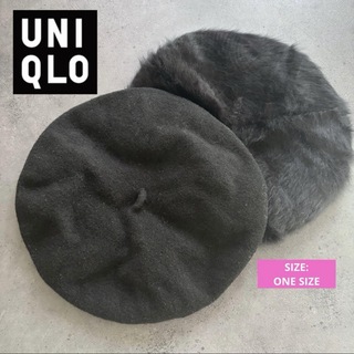 ユニクロ(UNIQLO)の【美品】UNIQLO♡ベレー帽♡ブラック（黒）♡ウール&アンゴラ(ハンチング/ベレー帽)
