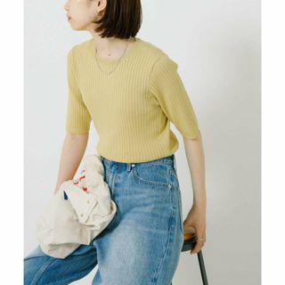 アーバンリサーチ(URBAN RESEARCH)の【YELLOW】ハーフスリーブコンパクトリブニット(ニット/セーター)