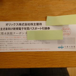 京都水族館電子年間パスポート引換券一枚(水族館)