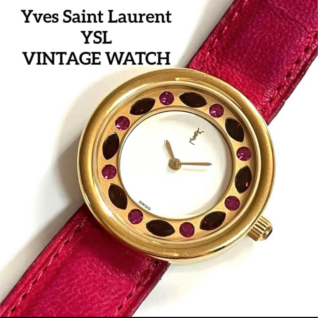 Yves Saint Laurent(イヴサンローラン)のサンローラン ロゴ ピンク ストーン 時計 Yves Saint Laurent レディースのファッション小物(腕時計)の商品写真