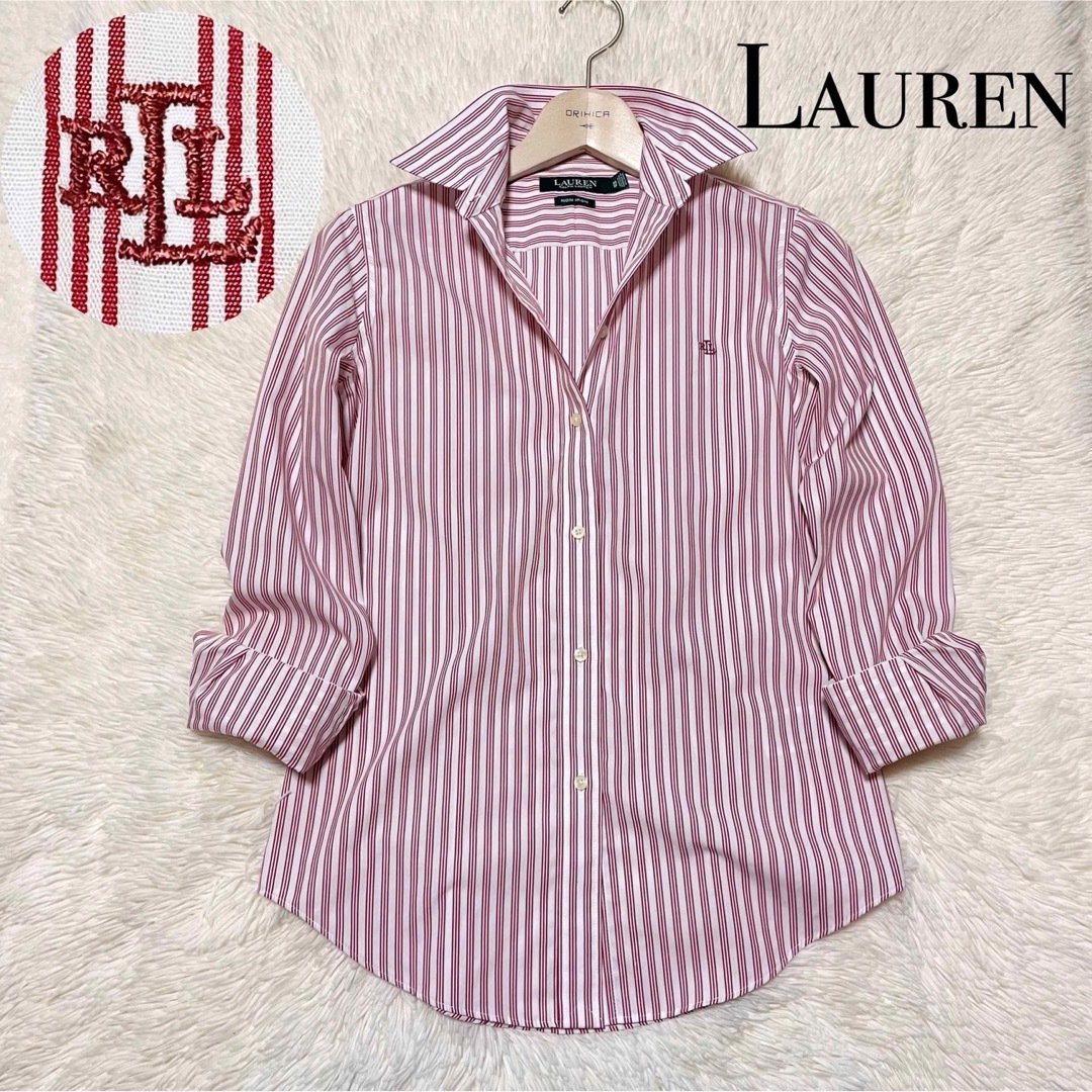 POLO RALPH LAUREN(ポロラルフローレン)の極美品　ラルフローレン　3ストライプ　イージーケア　コットン　シャツ　ロゴ刺繍 レディースのトップス(シャツ/ブラウス(長袖/七分))の商品写真