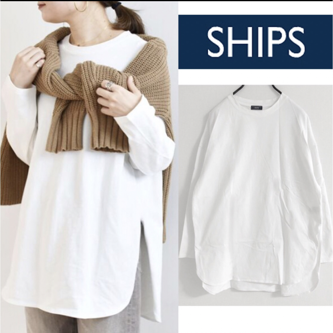 SHIPS(シップス)の【SHIPS　シップス】コットンクルーネックカットソープルオーバーロンT　ホ　 レディースのトップス(Tシャツ(長袖/七分))の商品写真