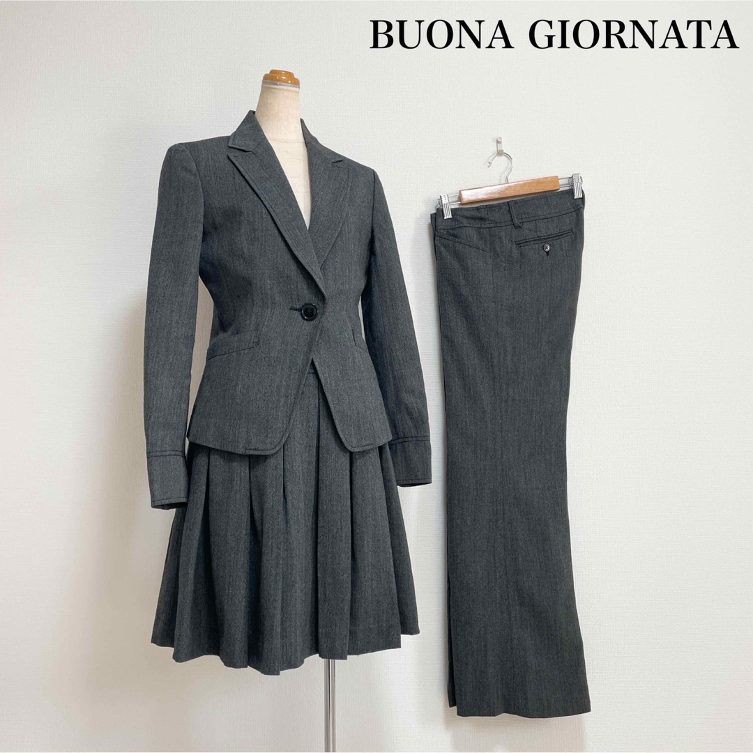 BUONA GIORNATA(ボナジョルナータ)のBUONA GIORNATA スーツ3点セット グレー 仕事 セレモニー 卒入学 レディースのフォーマル/ドレス(スーツ)の商品写真