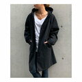 【ブラック】【XL】フード付きロングジャケット