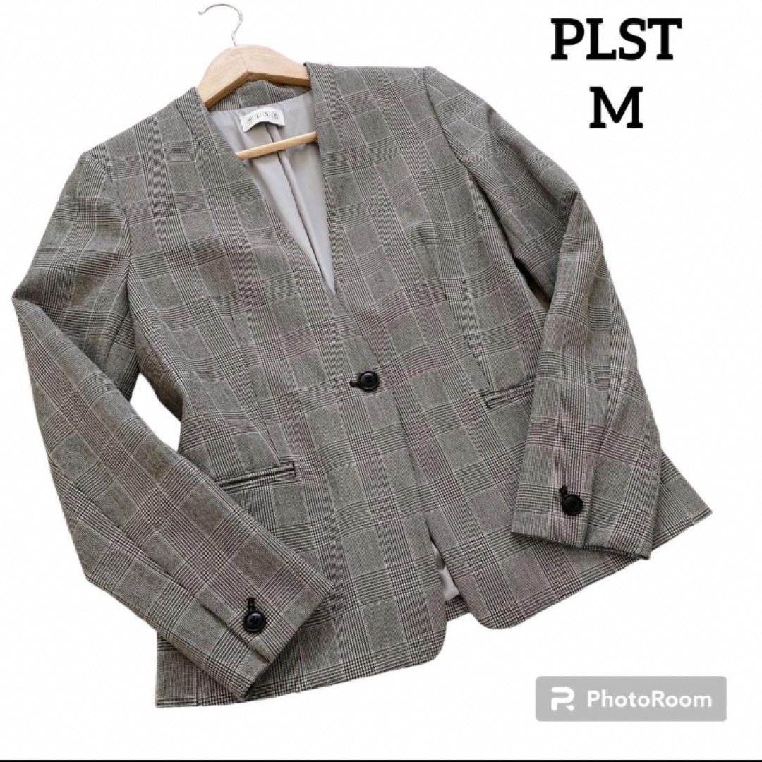 PLST(プラステ)の【美品】PLST ノーカラージャケット　グレンチェック　M プラステ レディースのジャケット/アウター(ノーカラージャケット)の商品写真