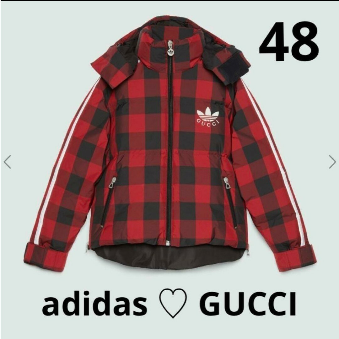 Gucci(グッチ)のGucci adidas ギンガムチェック ダウンジャケット 48 レッド メンズのジャケット/アウター(ダウンジャケット)の商品写真