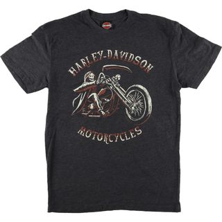 ハーレーダビッドソン(Harley Davidson)の古着 ハーレーダビッドソン Harley-Davidson ドクロ柄 スカル柄 両面プリント モーターサイクル バイクTシャツ メンズM /eaa425623(Tシャツ/カットソー(半袖/袖なし))