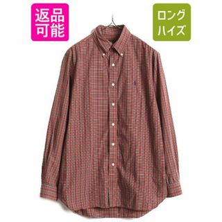 ラルフローレン(Ralph Lauren)のラルフローレン チェック ボタンダウン シャツ メンズ M 程/ 古着 POLO コットン 長袖シャツ ポロ ワンポイント ポニー刺繍 薄手 マチ付き(シャツ)