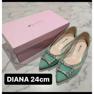 ダイアナ(DIANA)の【美品】値下げ不可 ダイアナ　DIANA ビジュー　フラット　シューズ　水色　春(バレエシューズ)