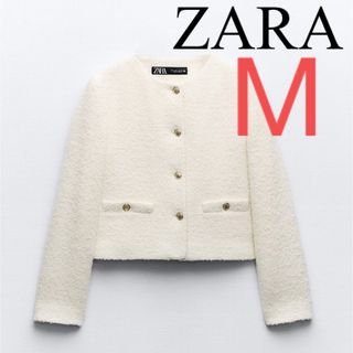 ザラ(ZARA)のZARA テクスチャーラウンドネックブレザー　ツイード　ジャケット(ノーカラージャケット)