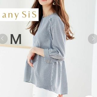 エニィスィス(anySiS)の【美品】anySIS エニスィス ギンガムチェック ペプラムブラウス Mサイズ(シャツ/ブラウス(長袖/七分))