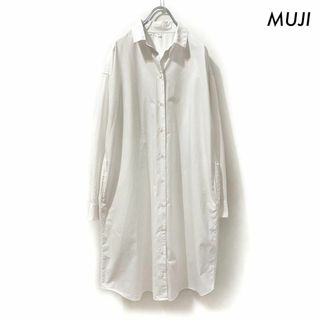 ムジルシリョウヒン(MUJI (無印良品))のMUJI 無印良品★長袖シャツワンピース ホワイト 白 M-L(ロングワンピース/マキシワンピース)