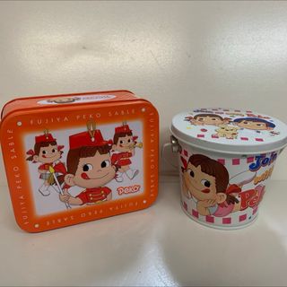 フジヤ(不二家)のペコちゃん　50周年サブレ缶　ミニバケツ缶　ブリキ缶セット　FUJIYA(キャラクターグッズ)