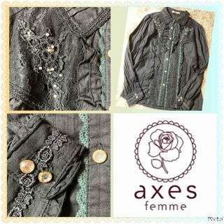 アクシーズファム(axes femme)のアクシーズファム★良品★キラキラビジューたっぷり★ボリュームフリルブラウス(シャツ/ブラウス(長袖/七分))