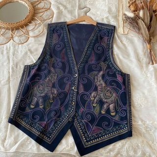 アートヴィンテージ(ART VINTAGE)のvintageヴィンテージレトロused古着カラフル刺繍アジアン象柄ベスト(ベスト/ジレ)