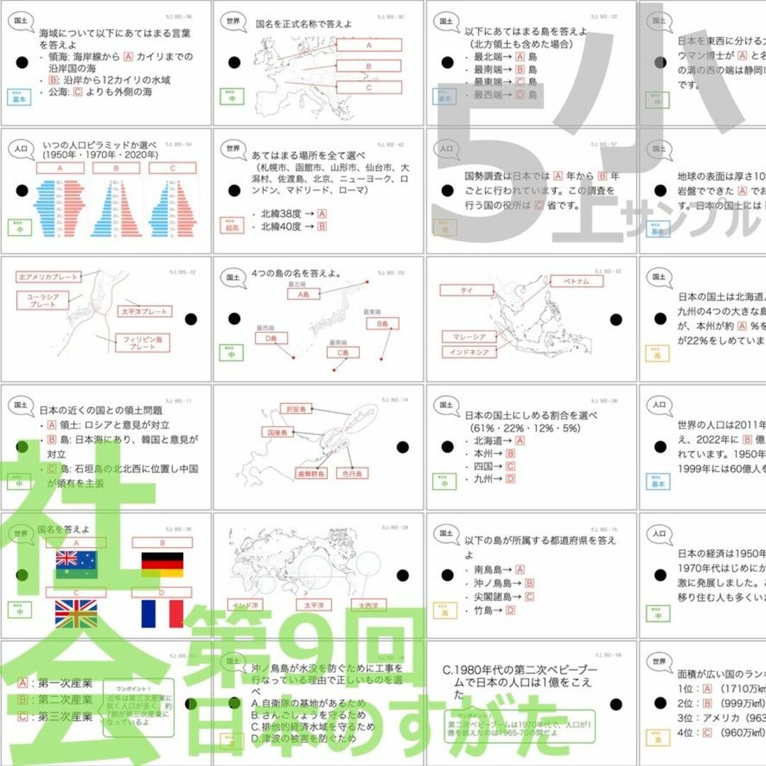 【60％OFF】 中学受験 暗記カード【5年上 社会・理科6-9回】 予習シリーズ 語学・辞書・学習参考書