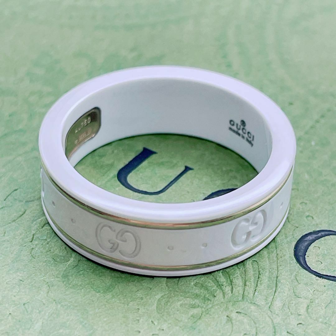 Gucci(グッチ)の【美品】GUCCI アイコンリング　指輪　18K 約20号　ホワイト レディースのアクセサリー(リング(指輪))の商品写真