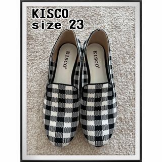 キスコ(KISCO)のKISCO フラットシューズ　バレーシューズ　靴　ローヒール　黒　白　チェック(バレエシューズ)