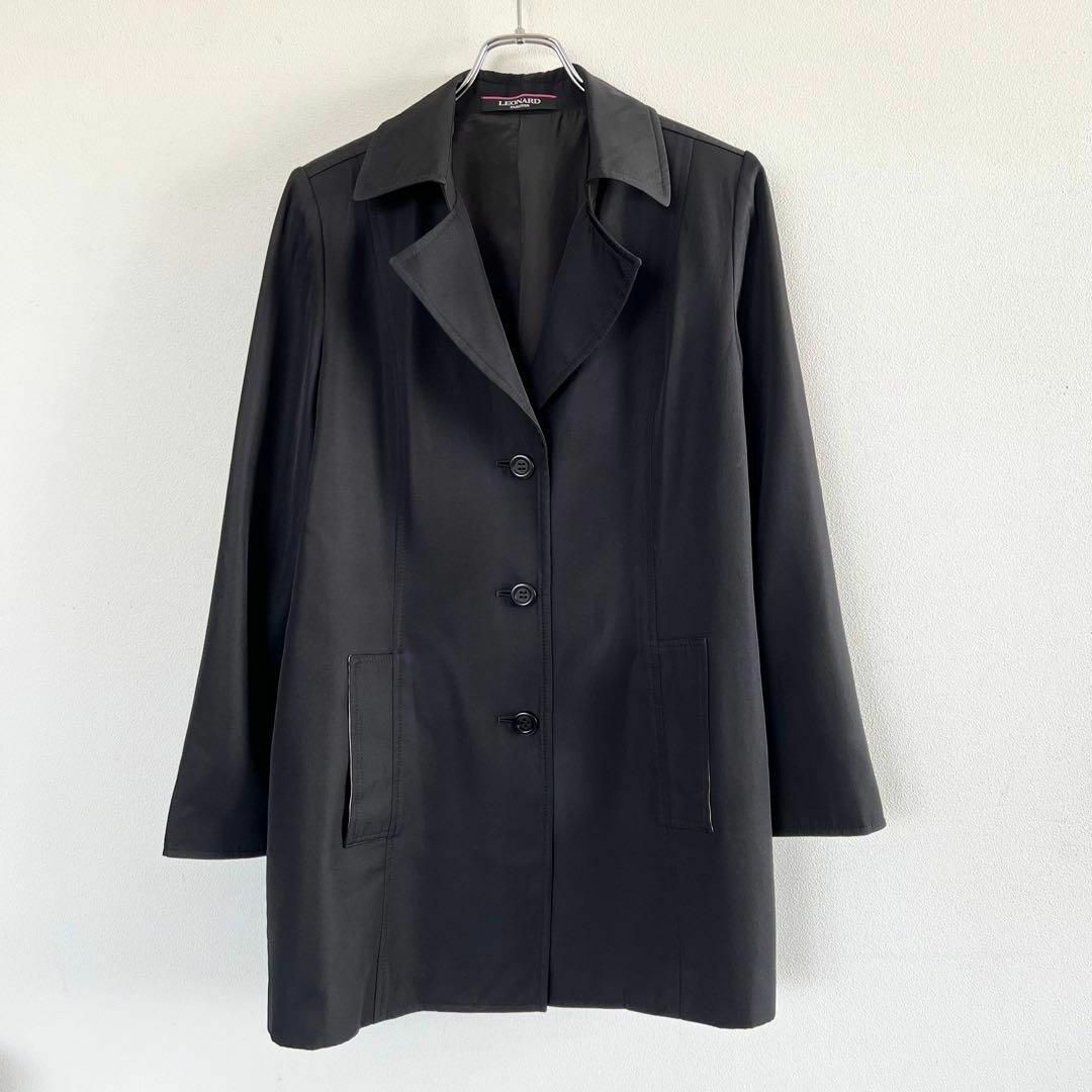 LEONARD(レオナール)のサイズL LEONARD レオナール シルク100% コート ブラック 黒 レディースのジャケット/アウター(ロングコート)の商品写真
