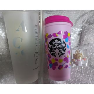 スターバックス(Starbucks)のスタバ　カラーチェンジコールドカップ　黄色　さくらベアつきリユーザブルカップ(グラス/カップ)