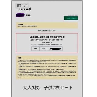 上越国際スキー場または岩原スキー場リフト券大人3枚、子供1枚(スキー場)