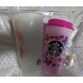 スターバックス(Starbucks)のスタバ　カラーチェンジコールドカップ　オレンジ　さくらベアつきリユーザブルカップ(グラス/カップ)