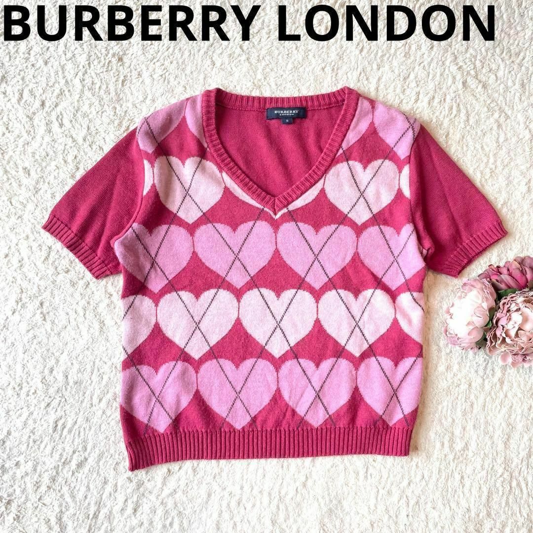 BURBERRY サマーニット 半袖 ハートアーガイルトップス YK2ショート丈 レディースのトップス(ニット/セーター)の商品写真