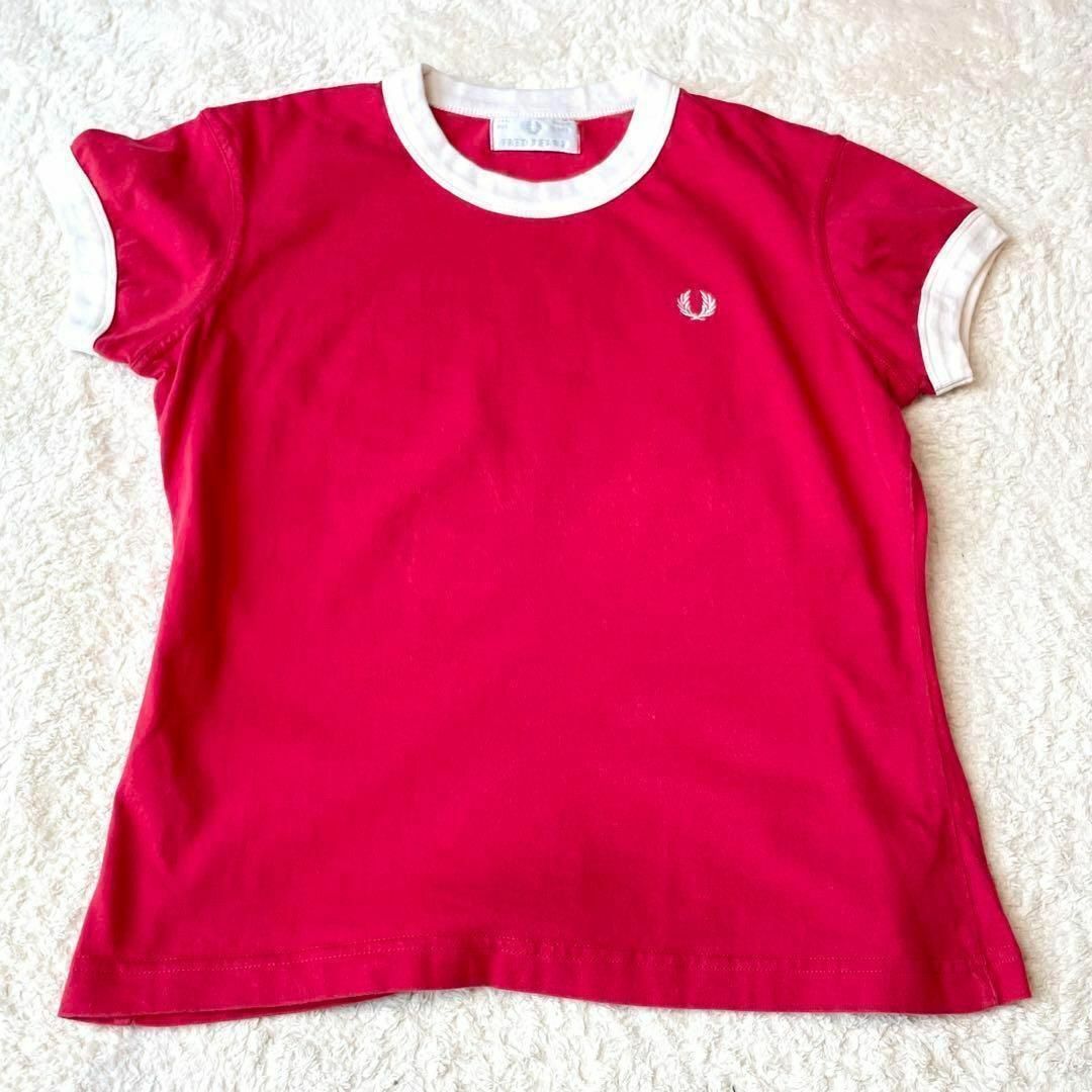 FRED PERRY(フレッドペリー)の希少 FRED PERRY リンガーTシャツ ワンポイント刺繍 赤 レディースのトップス(Tシャツ(半袖/袖なし))の商品写真