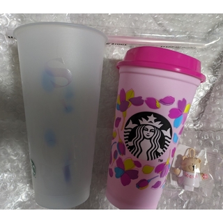 スターバックス(Starbucks)のスタバ　カラーチェンジコールドカップ　ブルー　さくらベアつきリユーザブルカップ(グラス/カップ)