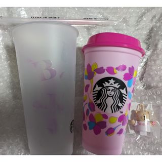 スターバックス(Starbucks)のスタバ　カラーチェンジコールドカップ　パープル　さくらベアつきリユーザブルカップ(グラス/カップ)