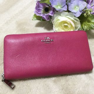 コーチ(COACH)の【美品】コーチ　長財布　ラウンドファスナー　フューシャピンク(財布)