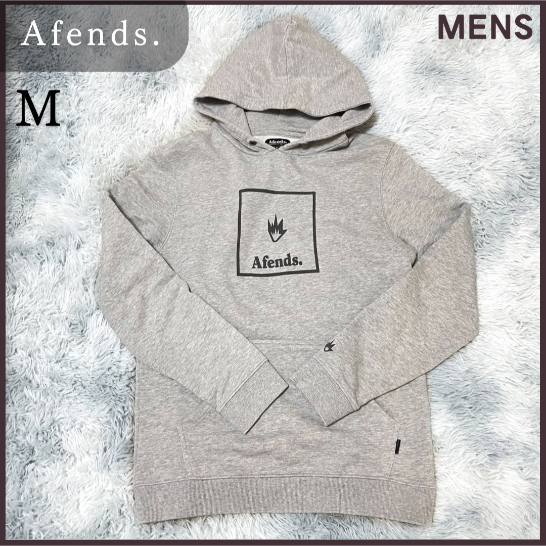 Afends - アフェンズ Afends. グレー ロゴ パーカー M フーディ 紐無し