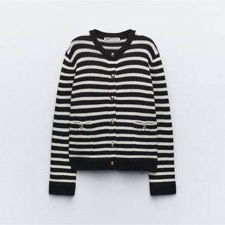 ザラ(ZARA)のzara ボーダー ニットカーディガン(カーディガン)