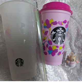 スターバックス(Starbucks)のスタバ　カラーチェンジコールドカップ　オレンジ　さくらベアつきリユーザブルカップ(グラス/カップ)