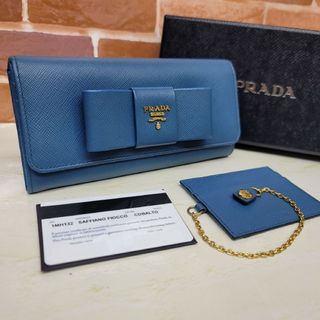 プラダ(PRADA)のPRADA☆鑑定済☆サフィアーノ 1MH132コバルトブルー リボン プラダ財布(財布)