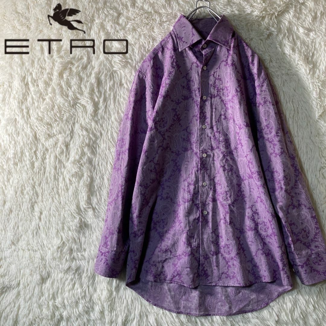 販促キング 美品 イタリア製 ETRO エトロ ペイズリー 総柄 シャツ パープル 38 M