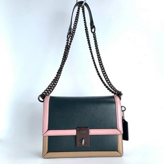 コーチ(COACH)の美品　コーチ ショルダーバッグ ハットン  レザー チェーン ネイビー(ショルダーバッグ)