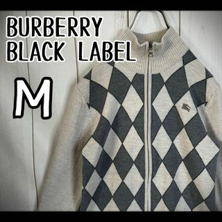 バーバリーブラックレーベル(BURBERRY BLACK LABEL)の【希少デザイン】　バーバリーブラックレーベル　ニットブルゾン　ホース刺繍　M(ニット/セーター)