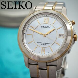 セイコー(SEIKO)の336 SEIKO セイコー時計　電波ソーラー時計　メンズ腕時計　ホワイトシェル(腕時計(アナログ))