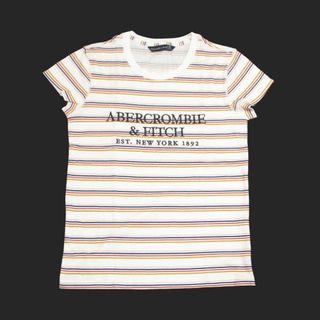 アバクロンビーアンドフィッチ(Abercrombie&Fitch)の★新品★アバクロンビー&フィッチ★ロゴ刺繍ボーダーTシャツ (White/XS)(Tシャツ(半袖/袖なし))