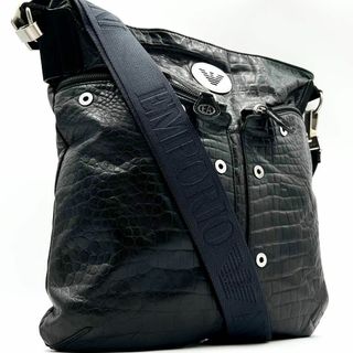 《極美品》ARMANI メンズ クロコ型押し レザー ショルダーバッグ A4可