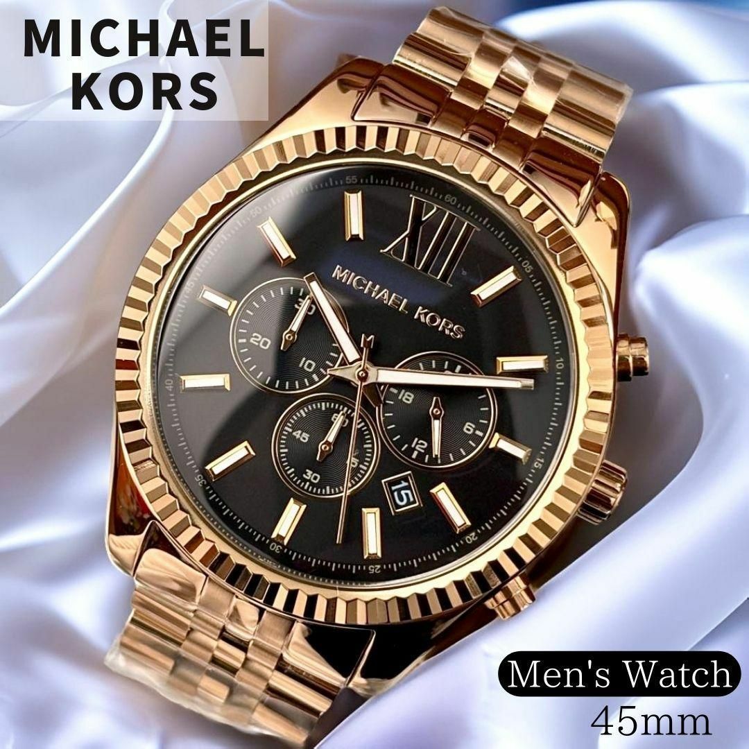 Michael Kors(マイケルコース)のMICHAEL KORS マイケルコース メンズ腕時計 黒ゴールド クロノグラフ メンズの時計(腕時計(アナログ))の商品写真